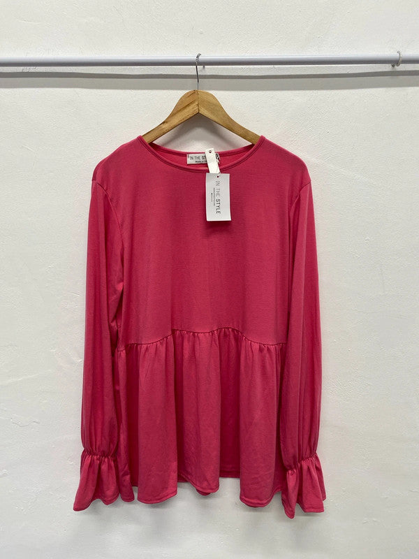 Fabulous In the Style pink jersey peplum top New Uk18 CR002