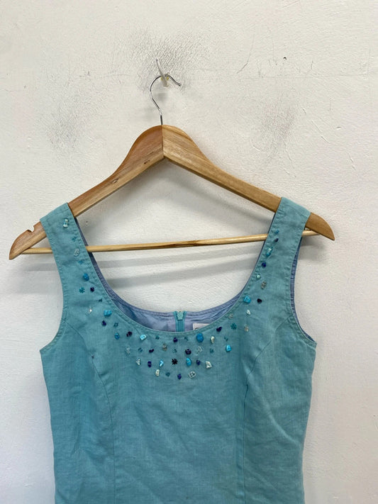 Stunning gerard darel blue gem neck midi dress UK 10 MM005