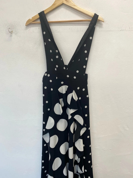 Gorgeous polka black white Topshop petite dress low bust frill UK 8 LK009