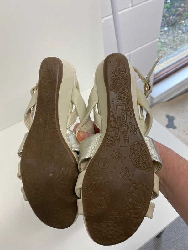 Fabulous Footglove Cream & Silver wedge sandals Uk4 Wide fit NC001