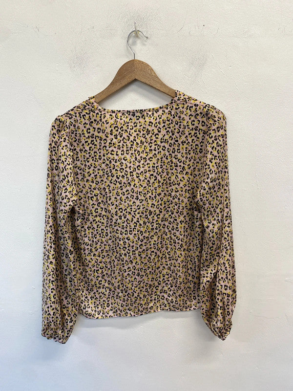 Lovely Topshop pink yellow floral tie blouse UK 10 LB004