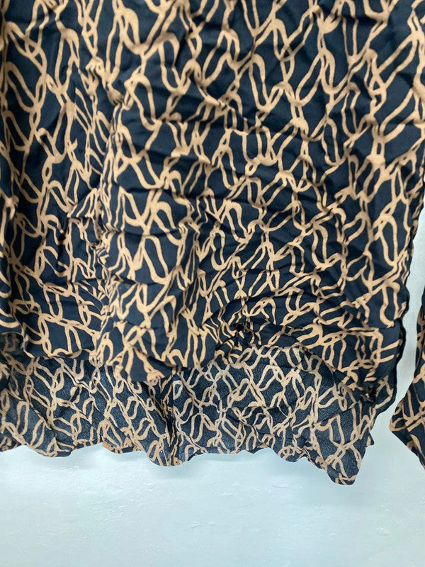 Fabulous M&S black & fawn chain pattern high neck top Uk12 Autograph LD003