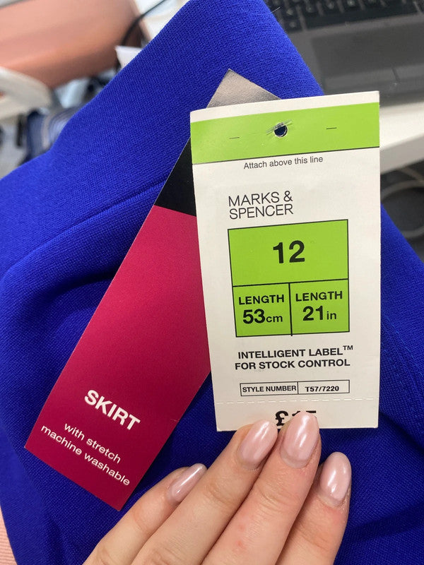 Lovely Marks & Spencer blue mini skirt office vibe UK 12 LW005