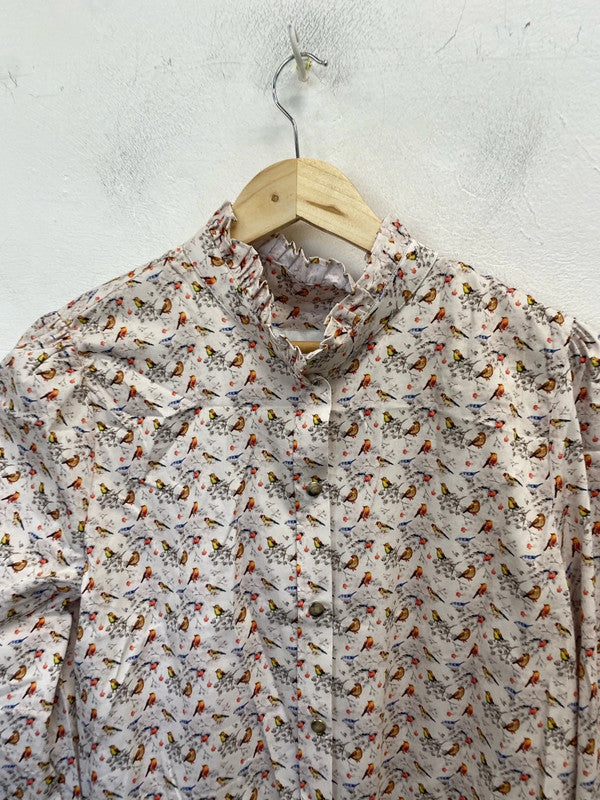 Lovely hartwell robin pattern neutral shirt UK 14 EW005