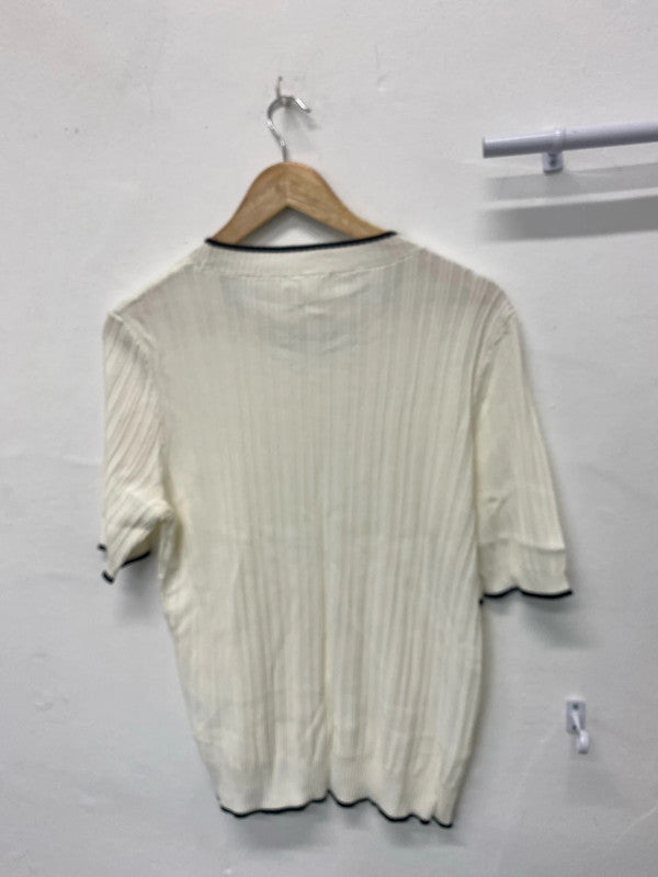 Fabulous Cream & Black H&M summer knit top short sleeve UkXL KM003
