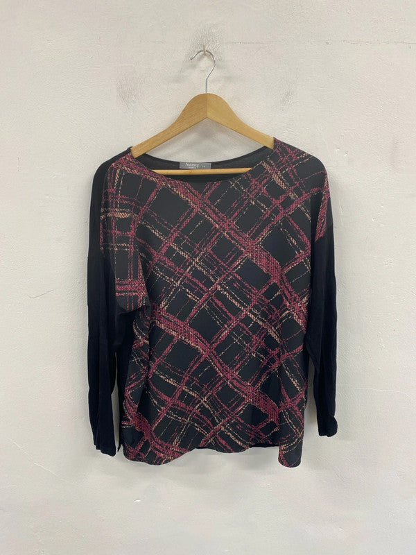 Nutmeg Stylish Black & Burgundy Check Loose Fit Top UK 14 JW002