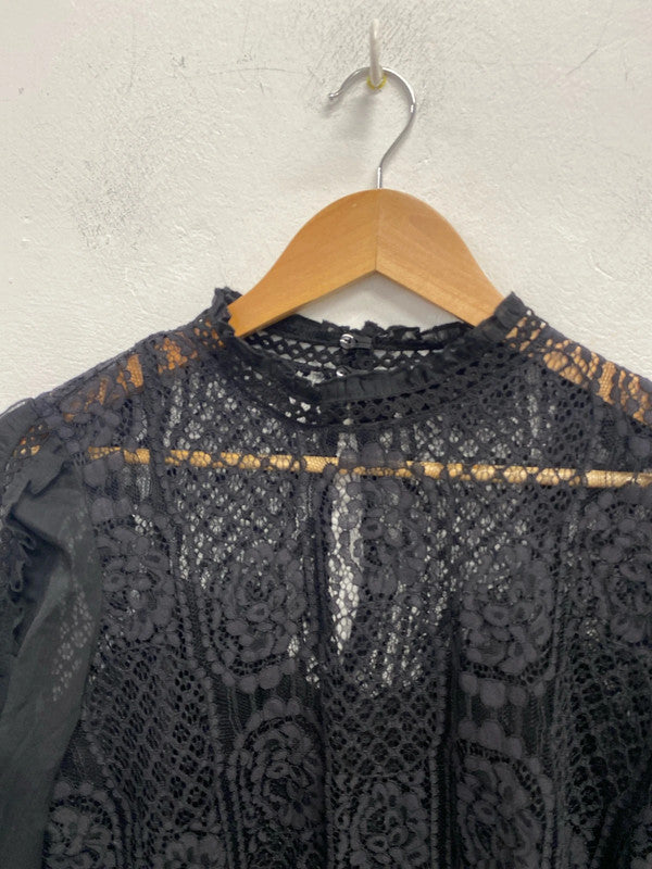 Stunning river island lace top with frill sleeve and underlayer UK S KM004