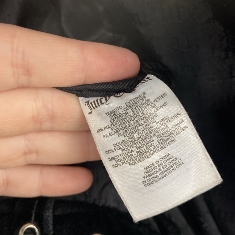 Juicy Couture Madeline Mono Black Velvet Puffer Jacket Size XS SD002