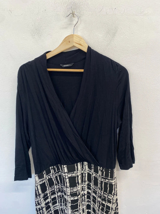 Lovely Roman wrap neck black white checked midi dress UK 16 RR002