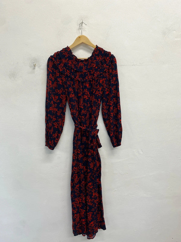 Stunning m&s navy red patterned long smock dress UK 8 long CN001