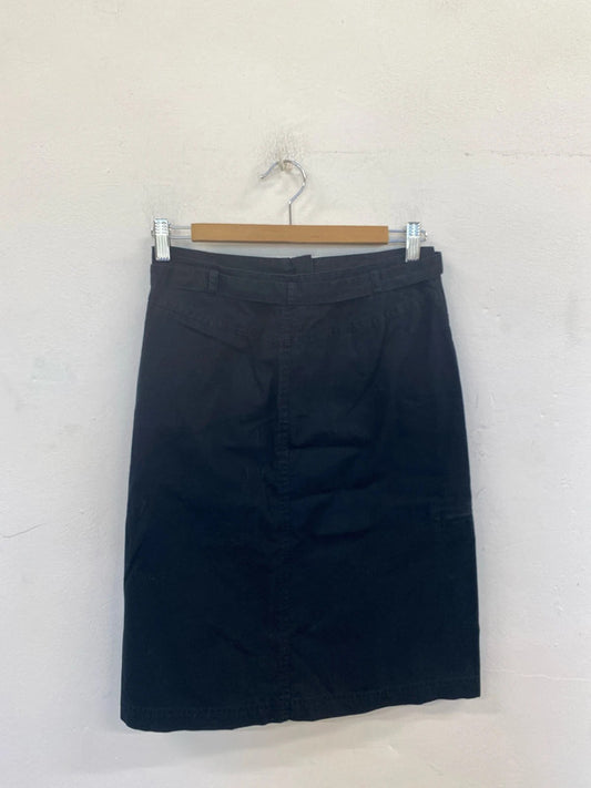 Soft Grey Chic Black Cotton Midi Skirt UK 10 SW001