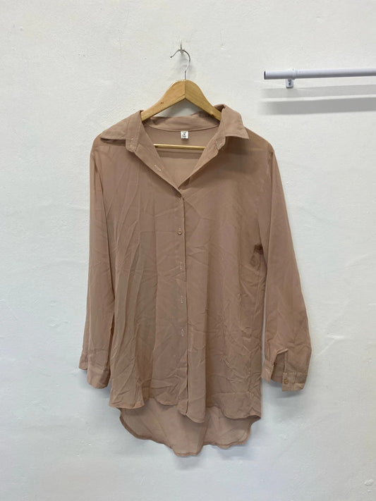 Fabulous Fashion apparel sheer longline nude shirt Uk12/14 loose fit GJ001