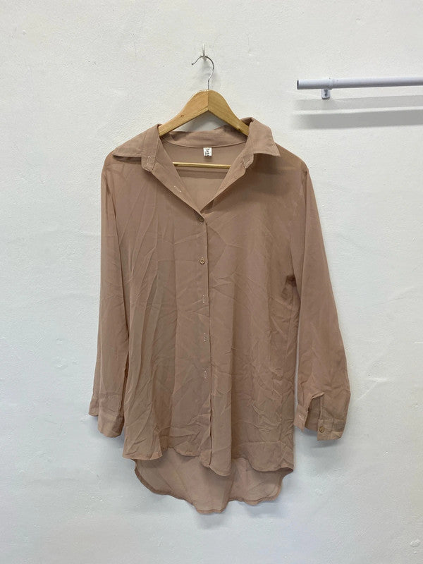 Fabulous Fashion apparel sheer longline nude shirt Uk12/14 loose fit GJ001