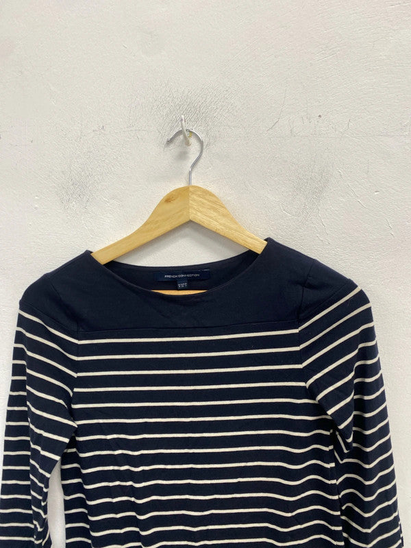 Lovely French connection navy stripe long sleeve Bodycon dress UK 8 MM005