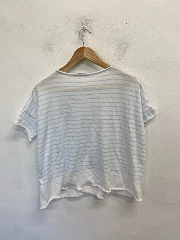 Lovely blue white stripe tshirt fabbrica del cachemire UK S NN001
