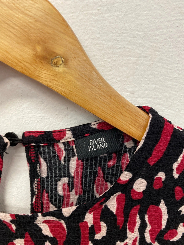 River Island Stylish Burgundy Leopard Print Asymmetric Mini Dress UK 8 KM004