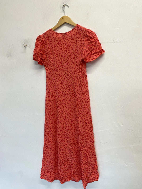 Lovely nobody’s child red pink floral tea dress UK 8 EC001