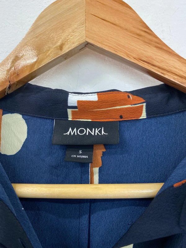 Monki Artsy Navy Faces Oversize Button Up Shirt Size S IM001