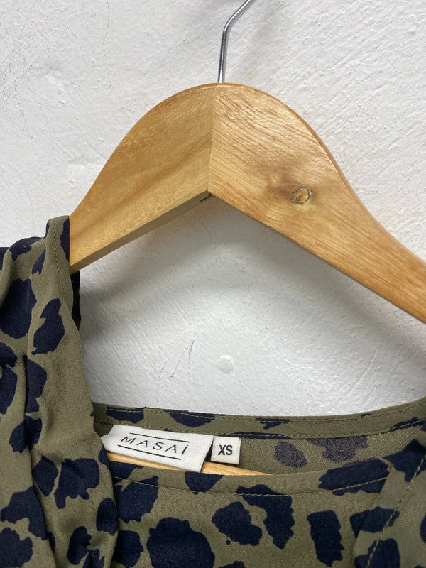 Fabulous Masai animal print khaki tunic & scarf Uk XS oversized LD001