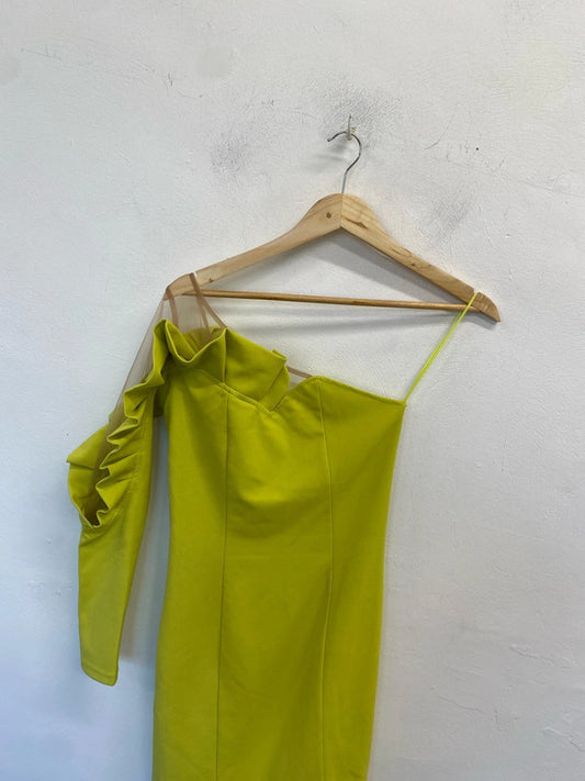 Stunning forever unique like ruffle sleeve one shoulder midi dress UK 8 JM008