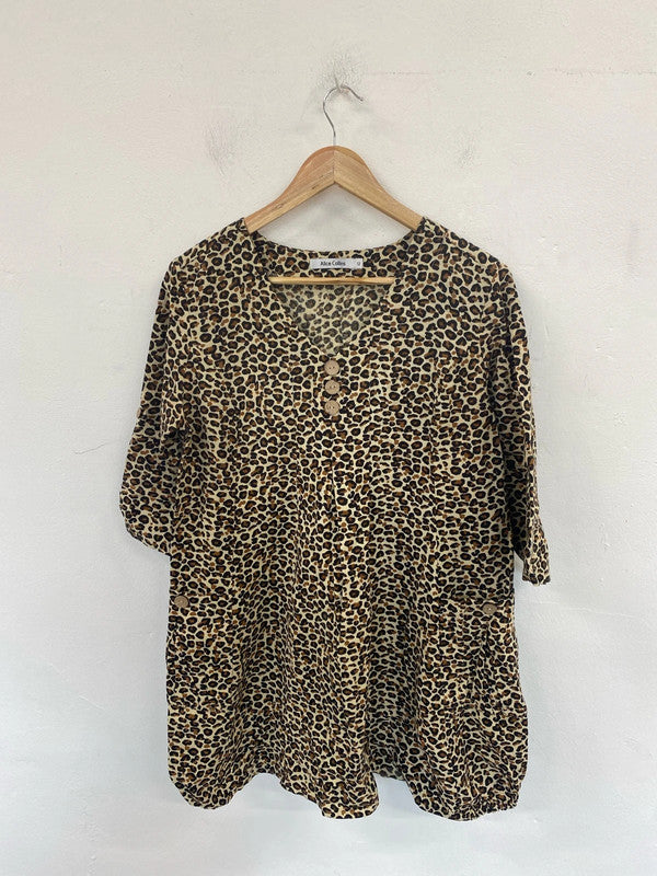 Alice Collins Stylish Leopard Print Linen Cotton Smock Dress UK 12 LW005