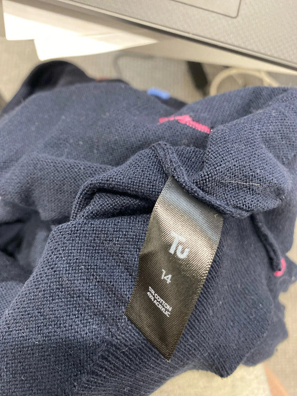 Lovely Tu navy Pom Pom jumper UK 14 JW002