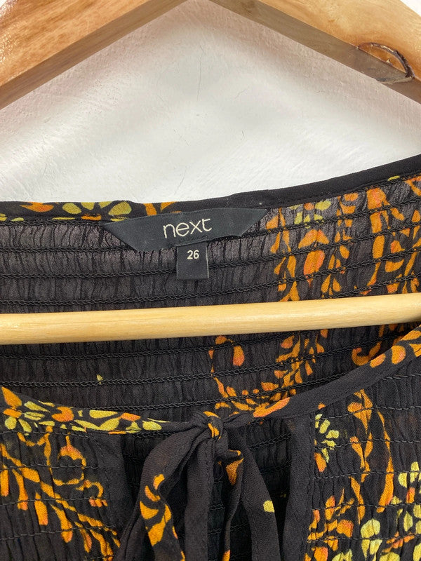 Next Fabulous Sheer Black & Tan Paisley Smock Dress UK 26 IM001