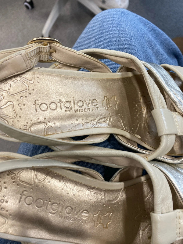 Fabulous Footglove Cream & Silver wedge sandals Uk4 Wide fit NC001