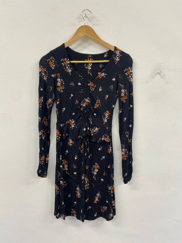 Fabulous River Island black flower dress uk 8 KM004