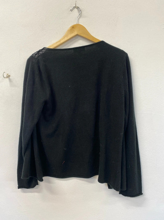 Fabulous Per Una black cardigan with stunning floral design uk 16 KD001