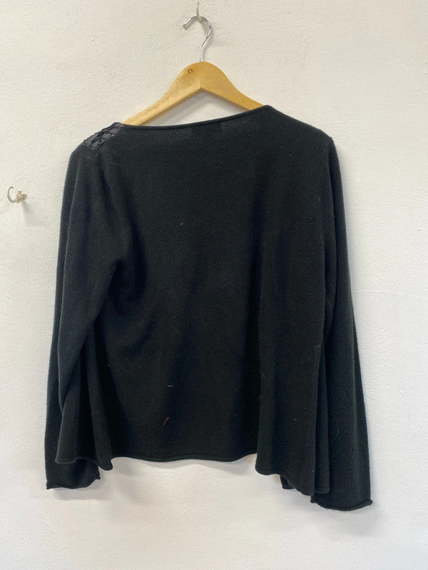 Fabulous Per Una black cardigan with stunning floral design uk 16 KD001