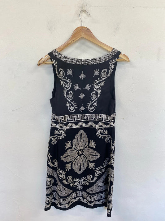 White House Black Market Elegant Black & White Grecian Pattern Mini Dress Size S EL001