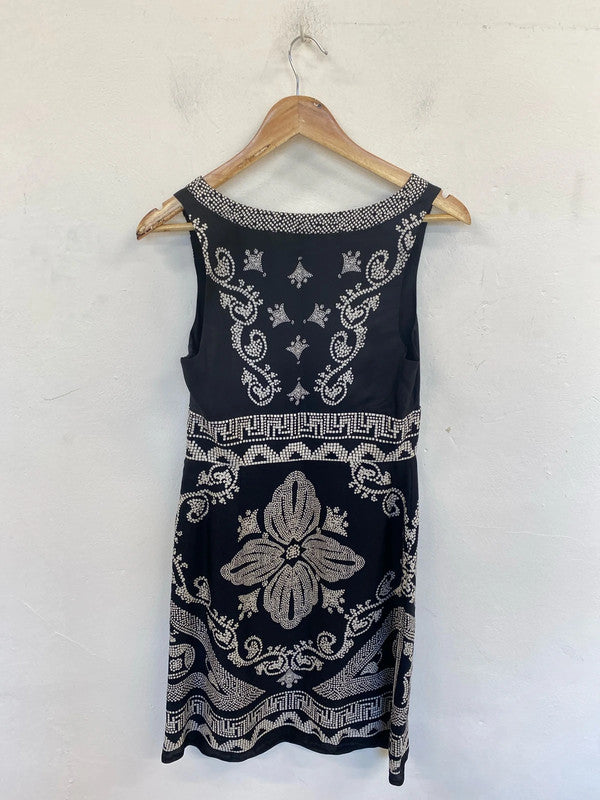 White House Black Market Elegant Black & White Grecian Pattern Mini Dress Size S EL001
