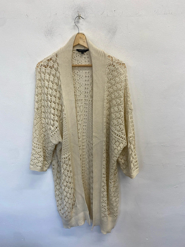 Lovely peacocks cream crochet longline cardigan UK XL IM001
