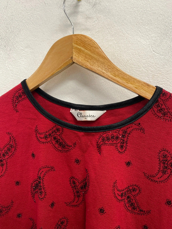 Lovely classics red black sparkle Diamante pattern top UK XL JW002
