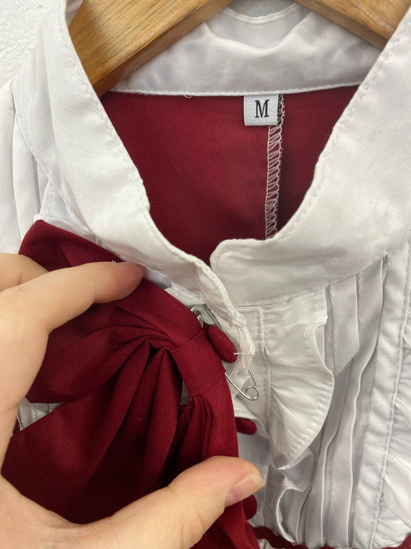 Lolitain Elegant Gothic Lolita Burgundy & White Ruffle Dress Size M GK002