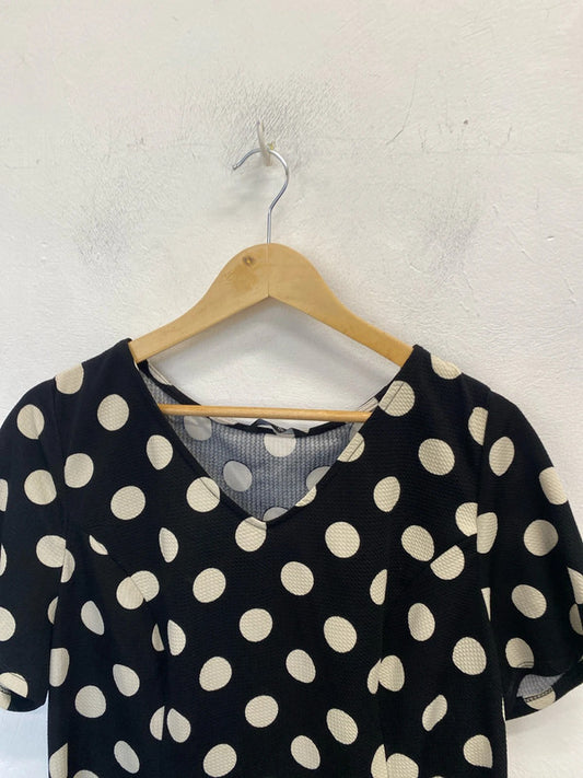 Stunning George black cream spotted fit and flare dress UK 20 IM001