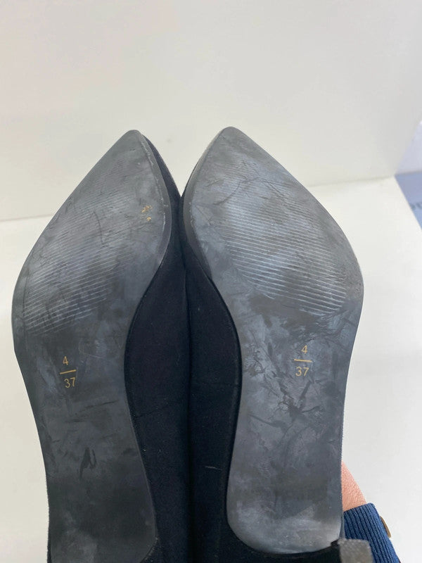 Cute Velvet Faux suede kitten heel black formal shoes Uk4 Next GW001