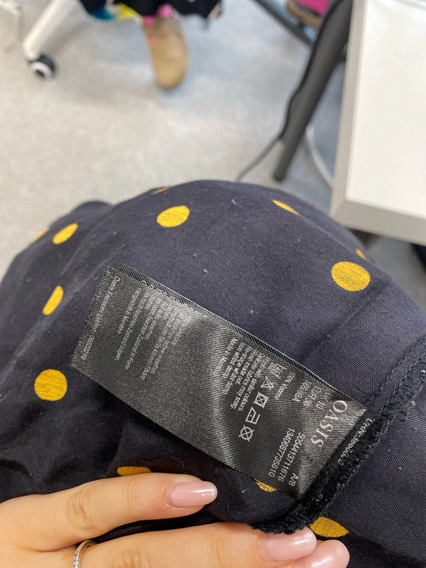 Lovely oasis black yellow spotted belted tie shirt dress UK 10 AG006