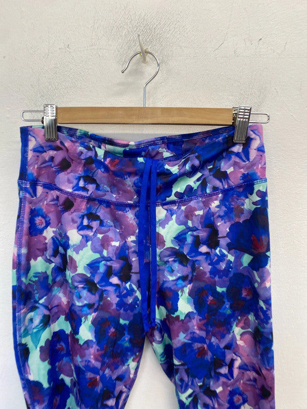 Lovely danskin purple floral cropped active leggings UK S GK002