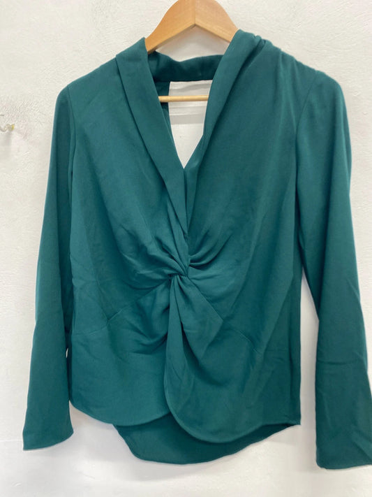 Lovely river island dark green ruched cut out back blouse top UK S KM004