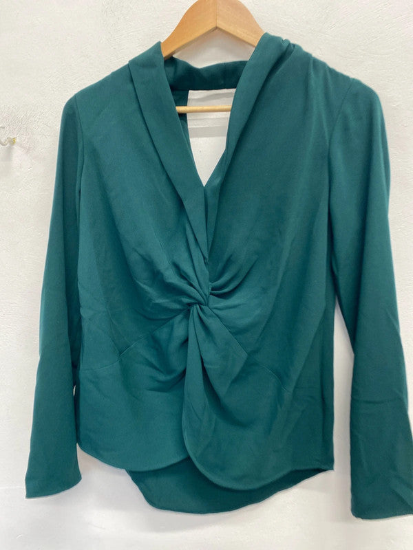 Lovely river island dark green ruched cut out back blouse top UK S KM004