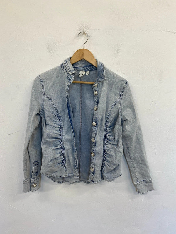 River Island Fabulous Pearl Button Detail Denim Jacket UK 10 LN001