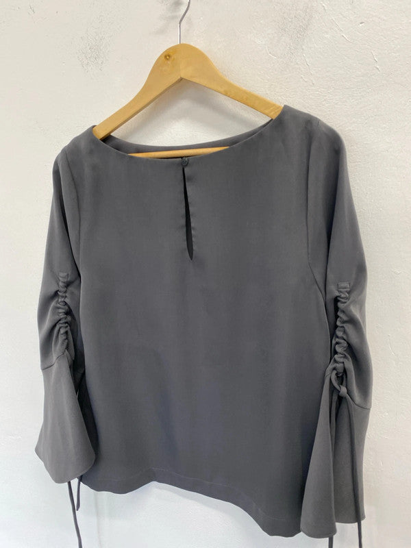 Fabulous Mint velvet soft Grey bell sleeve top Uk12 ruched SG090