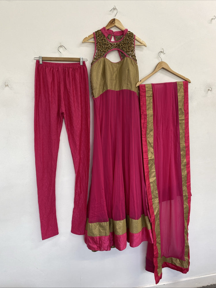 Anarkali dress lenga party wear Pink And Gold Size 8-10 Stunning EC001