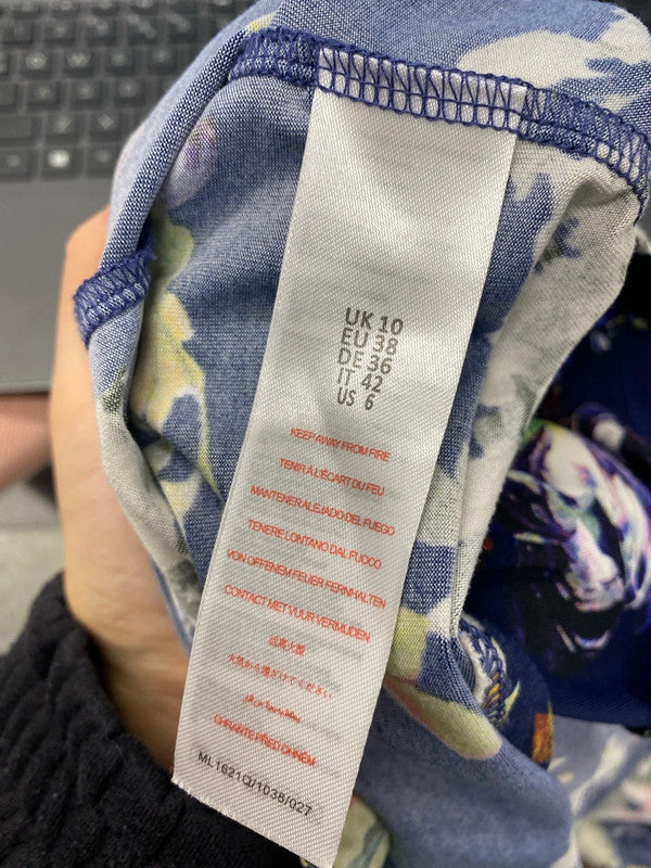 Lovely mela London navy floral dress v neck midi UK 10 JA002