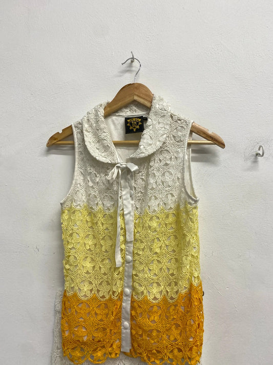 Lovely nishe embroidered yellow white orange stripe coord UK 12 NS003