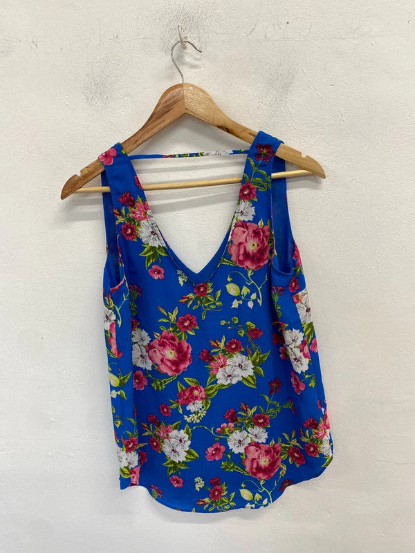Lovely oasis blue floral low bust cami top UK 12 NN001