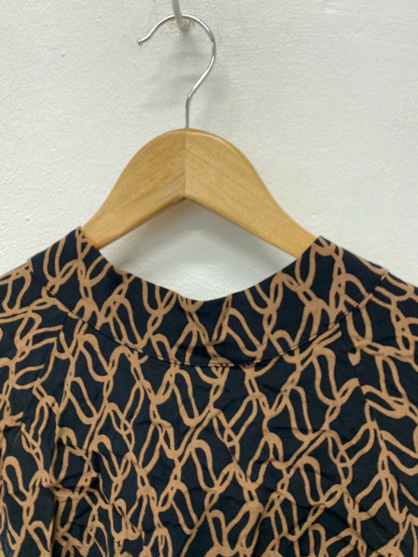 Fabulous M&S black & fawn chain pattern high neck top Uk12 Autograph LD003