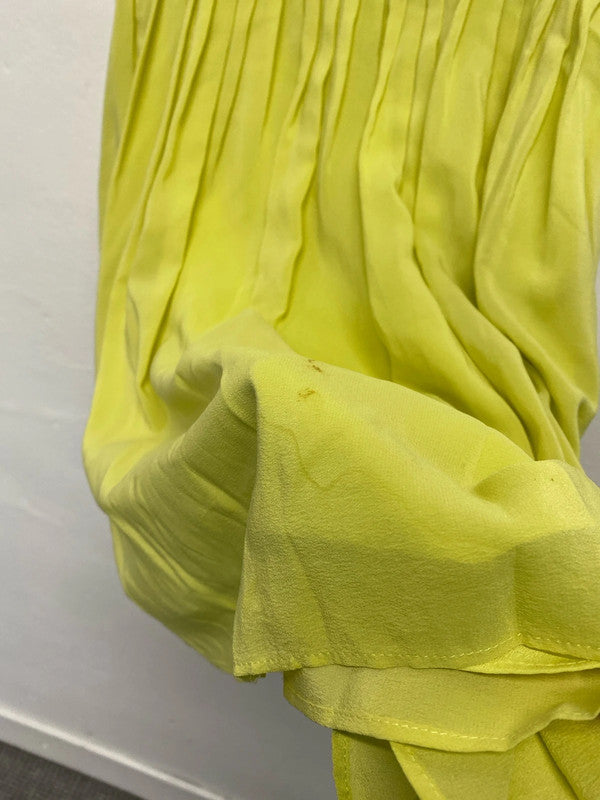 Fab Reiss Leia neon yellow fit flare pure silk occasion dress UK6 SD002